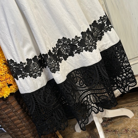 STAND Elegant Black Battenburg, On White Lace Dress - Picture 4 of 8
